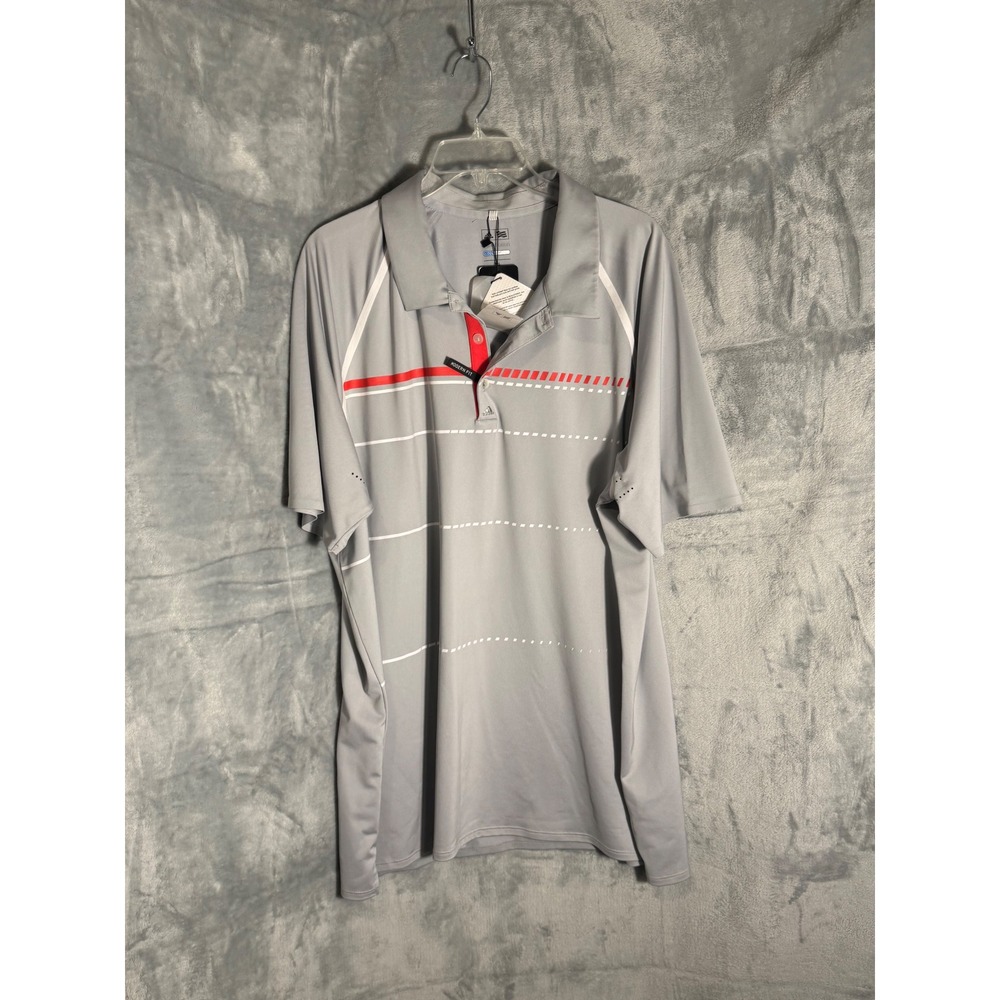 Adidas Golf Puremotion Polo Shirt Mens 2XL Grey‎ Red Modern Fit Coolmax NWT